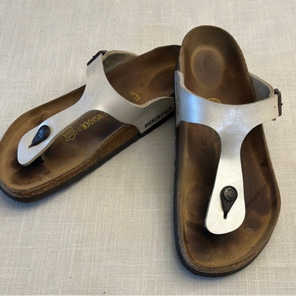 Birkenstock Silver Tan Sandals with Contoured Footbed